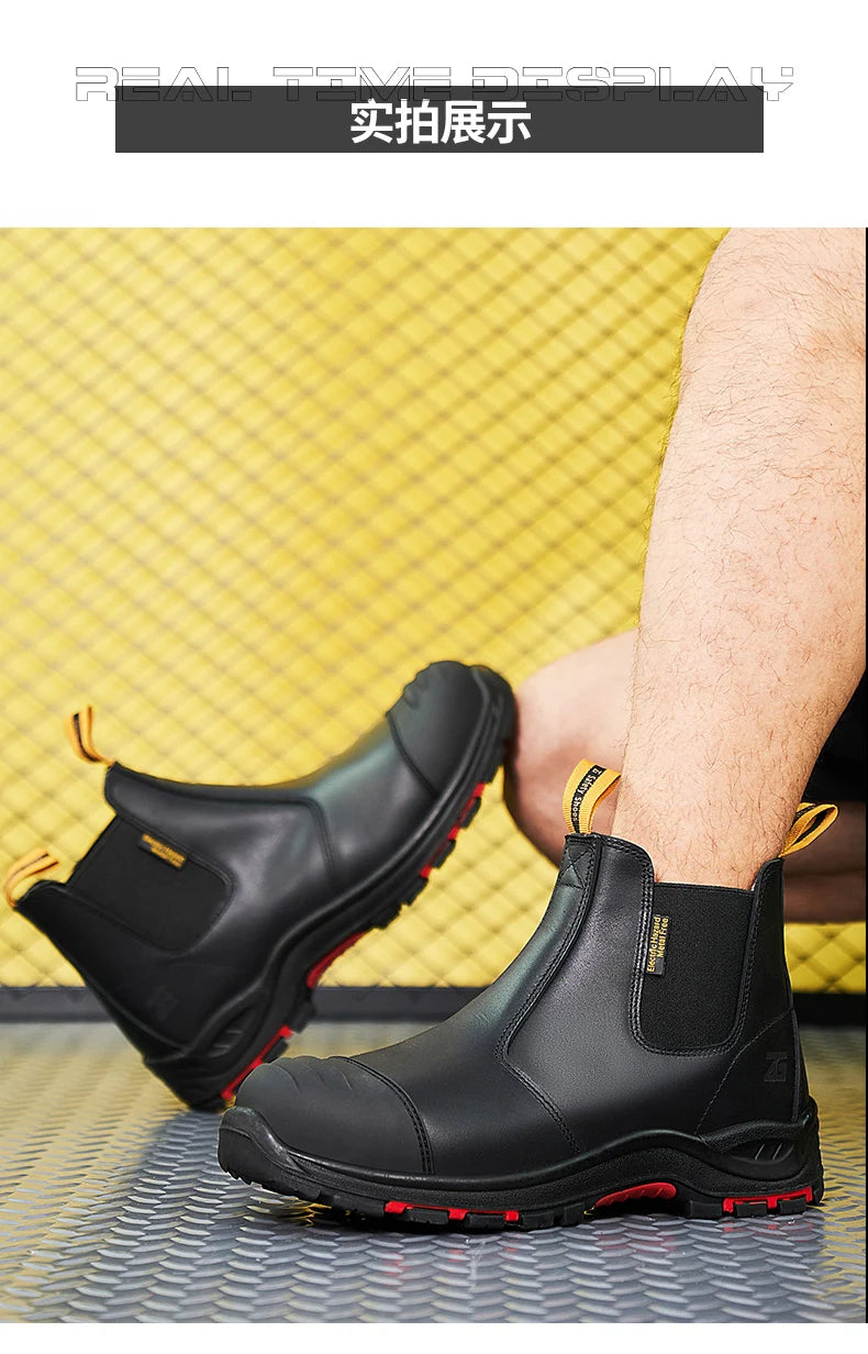 Men's High Quality Genuine Leather Working Shoes PU Mesh Insole Waterproof Safety Features for Spring Summer Winter Autumn