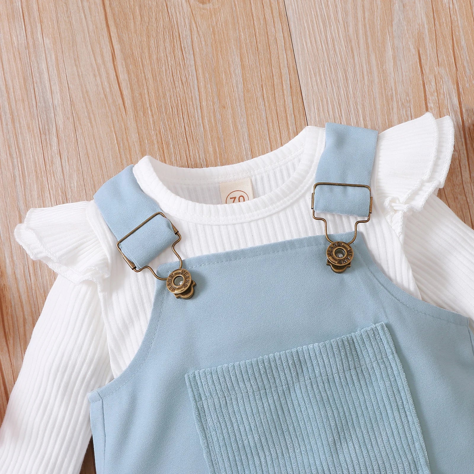 2021-06-19 Lioraitiin 0-18M Infant Baby Girl 2Pcs Autumn Clothing Long Sleeve Solid Romper Top Suspender Skirt 2Colors