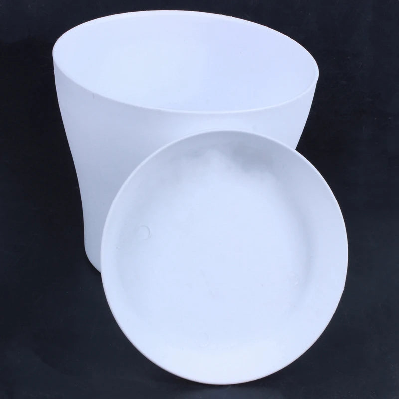 Plastic Plant Flower Pot Planter With Saucer Tray Round Gloss Home Garden Decor, White Upper Caliber -, 17cm / 6.69"