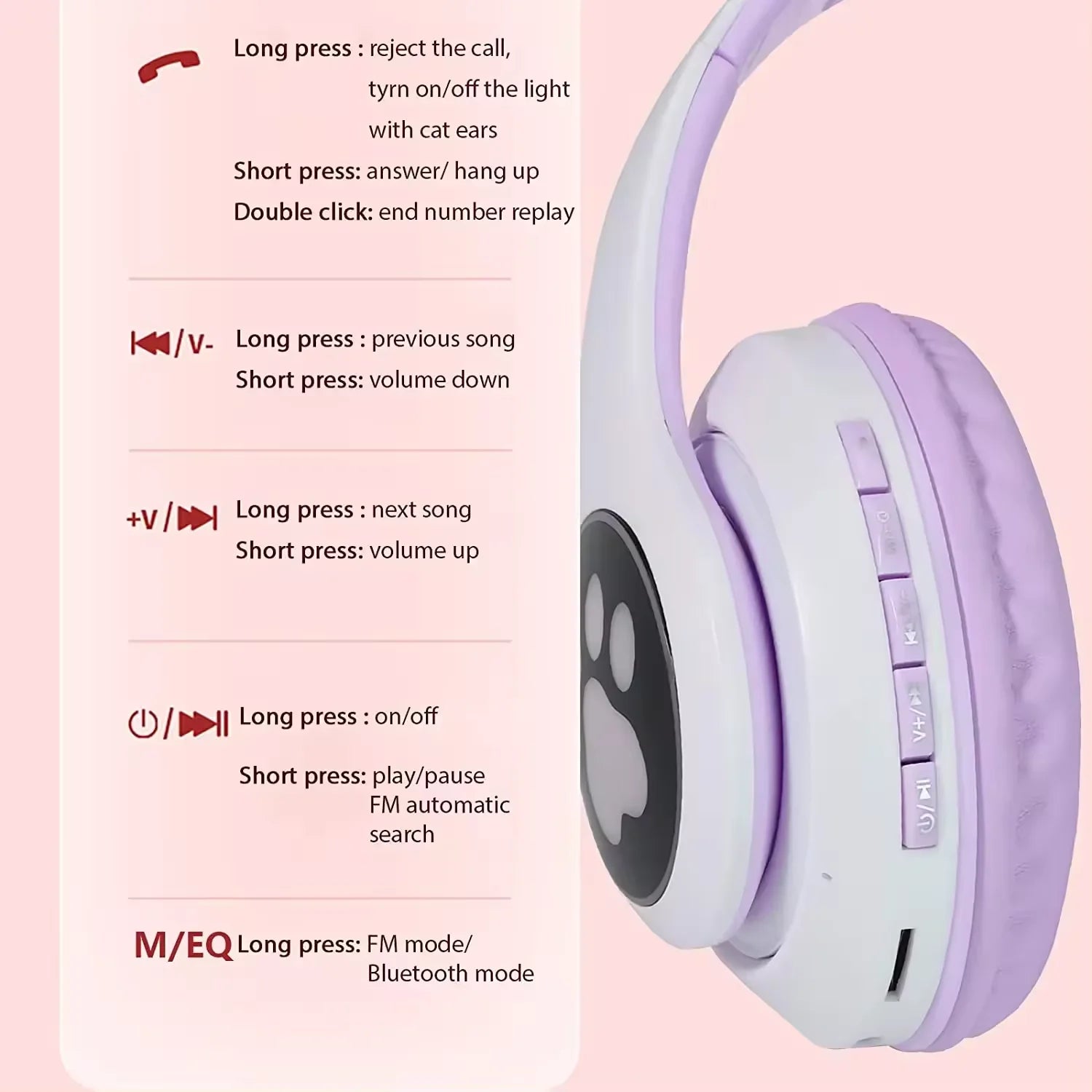 HiFi Universal Cute RGB  Wireless Headphones STN28 Cat Ears Wireless Headphone Stereo Music Light up Gaming Headset with Mic