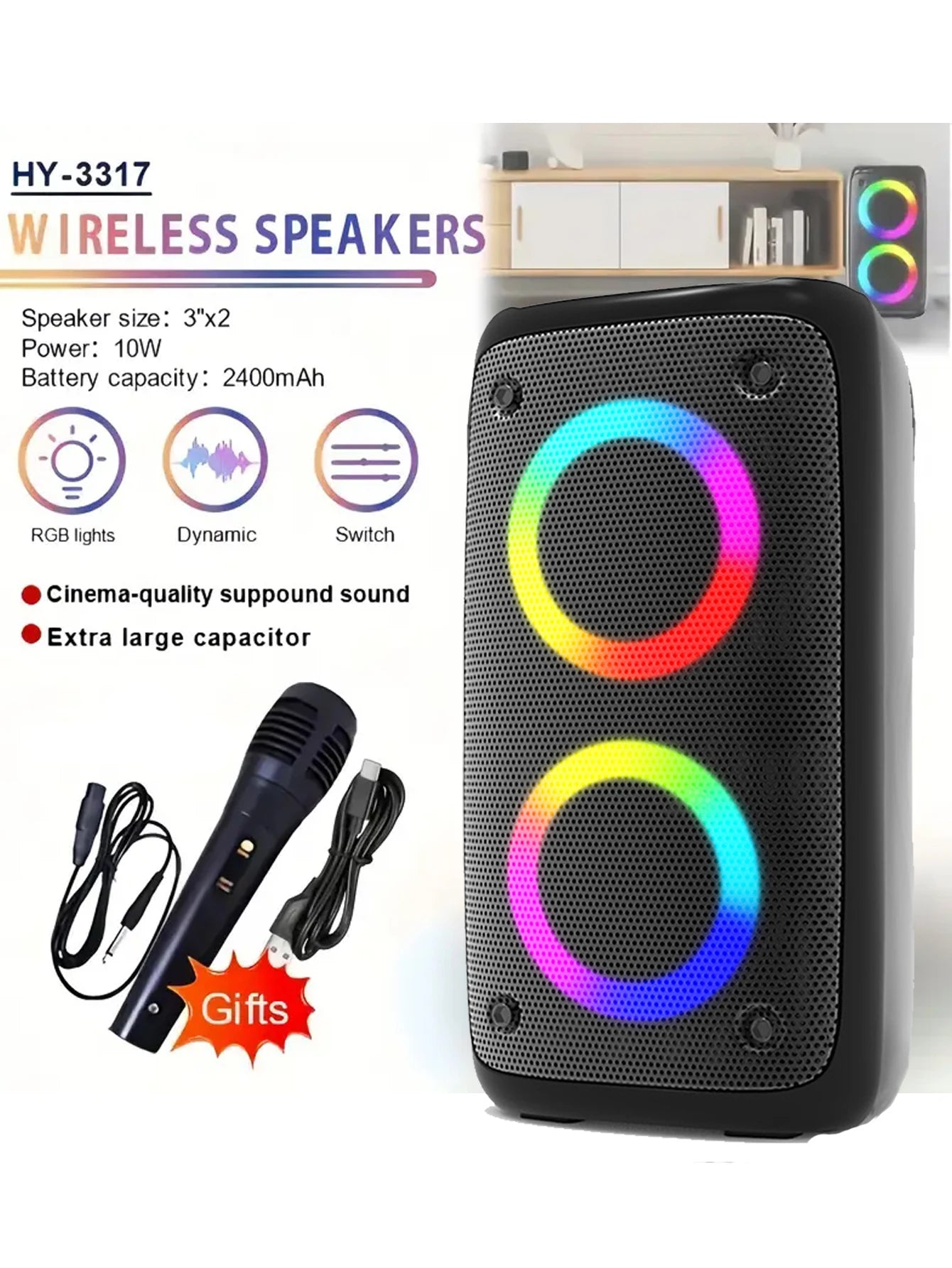HY3317 portable Altavoz De Karaoke Big Speakers Outdoor DJ Party Dual 4 Inch Bluetooh Speaker With Mic for Family Ktv