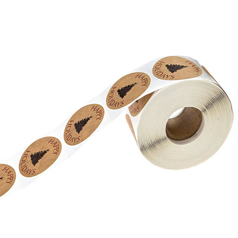 500 قطعة/لفة ملصقات العطلات السعيدة، ملصقات شكر عيد الميلاد، ملصقات ختم هدايا شجرة عيد الميلاد، ملصقات الخبز والديكور