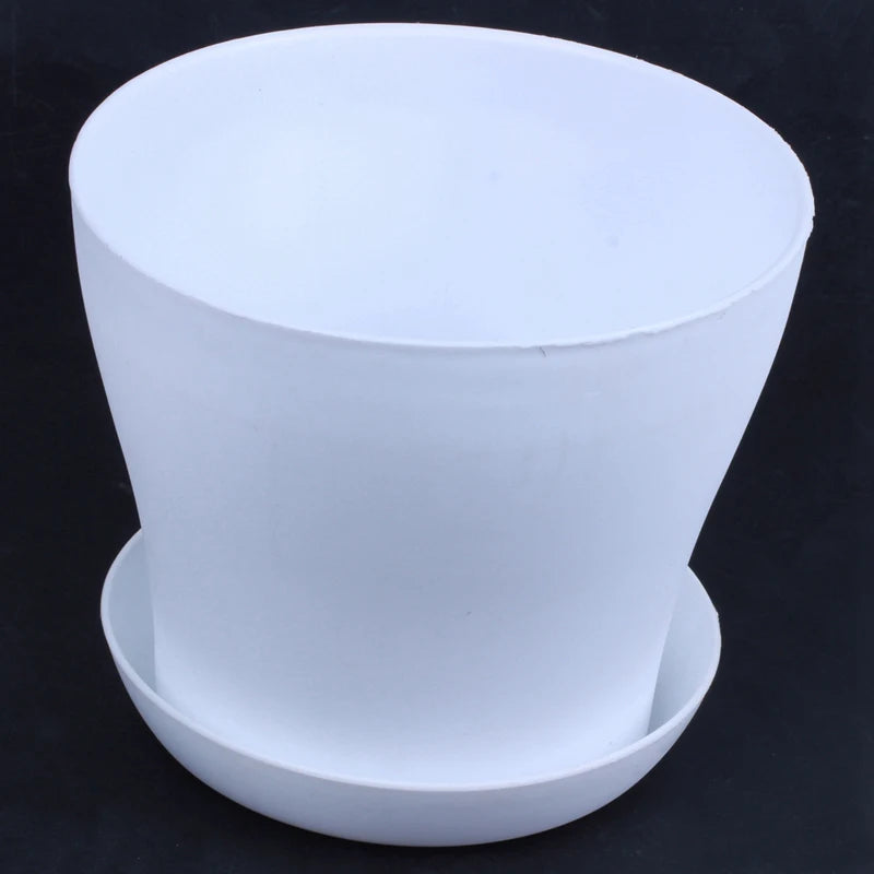 Plastic Plant Flower Pot Planter With Saucer Tray Round Gloss Home Garden Decor, White Upper Caliber -, 17cm / 6.69"