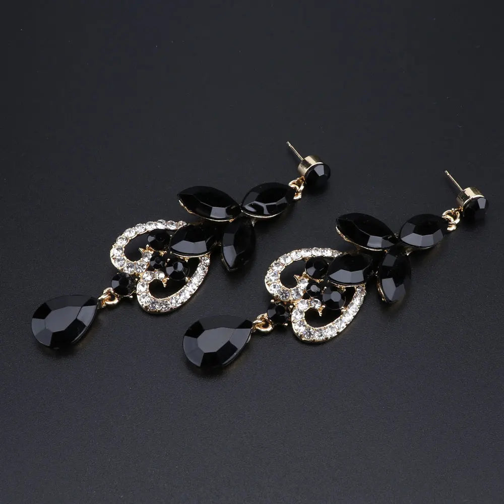 Women Bridal Crystal Rhinestone Choker Statement Gold Color Necklace Earrings Jewelry Set Gifts Fit With Wedding Party Dress