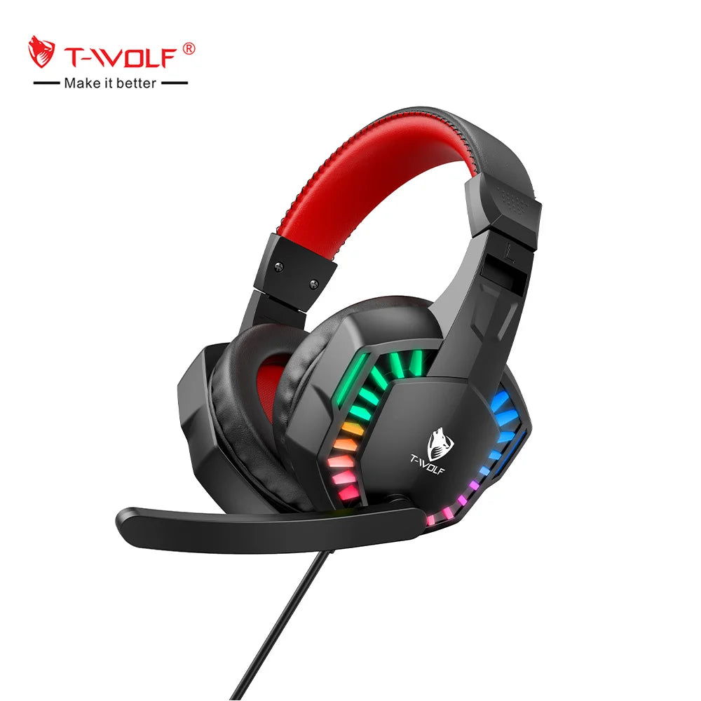T-WOLF H120 Wired Gaming Headphones RGB Headset On-ear Headphones E-sport Professinal Headset for Gamer Desktop Pc