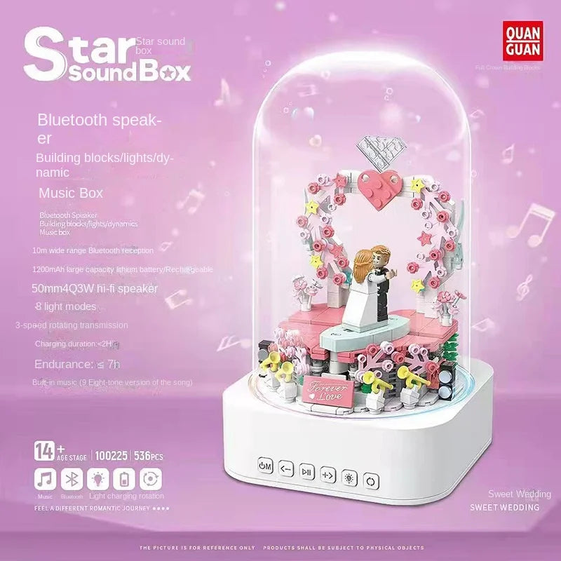 Sweet Wedding Bluetooth Music Box Building Blocks 100225 Full Crown Electric Light Assembled Children's Toy Gift Made of Plastic