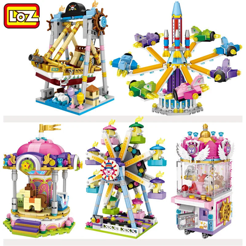 LOZ MOC Mini Blocks Amusement Park Building Bricks Game Machine Model Corsair Sky Wheel Toys For Children Gift Girl Present 1721