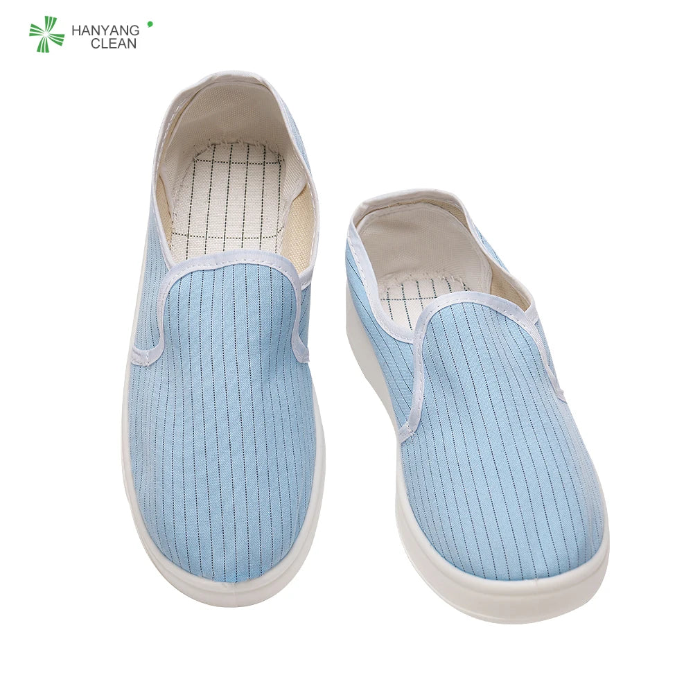 H-3513 Clean Room Stripe Canvas Antislip PVC Sole Breathable ESD Antistatic Unisex All Season Working Shoes