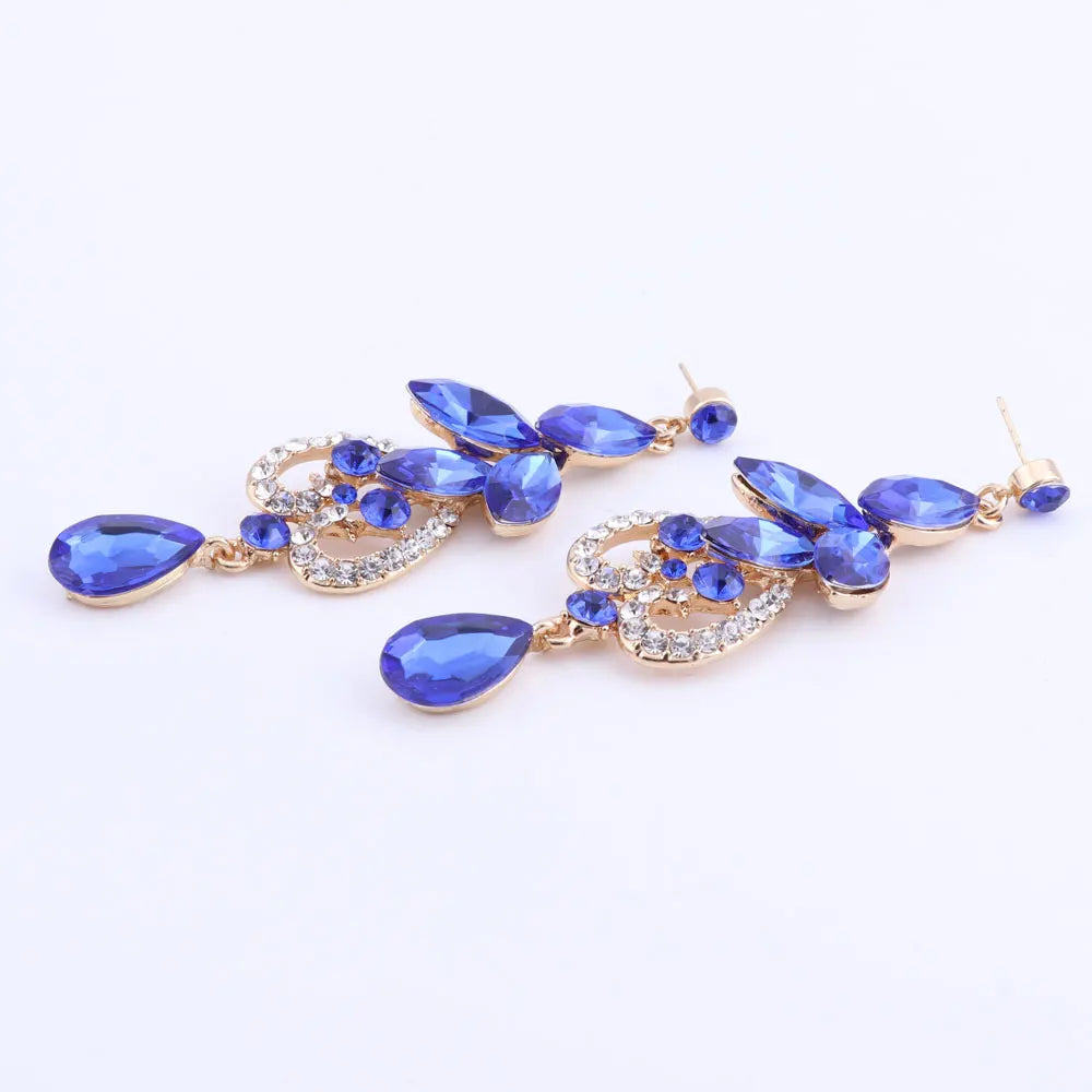 Women Bridal Crystal Rhinestone Choker Statement Gold Color Necklace Earrings Jewelry Set Gifts Fit With Wedding Party Dress