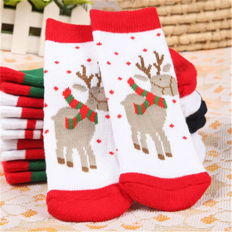 1 Pair Cotton Spring Winter Autumn Baby Girls Boys Kids Socks Children Striped Terry Snowflake Elk Santa Claus Christmas Bear