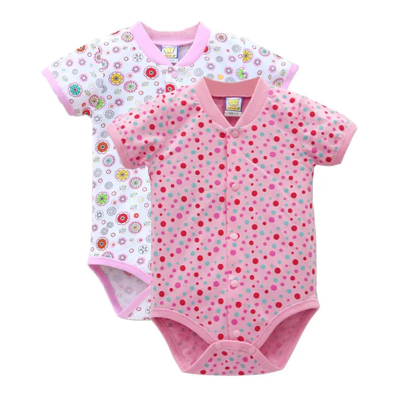 2023 Little Q Newborn Summer Bodysuits Baby Short Sleeve O Neck Clothes 2 pcs/lot Button Suits Pure Cotton Clothing