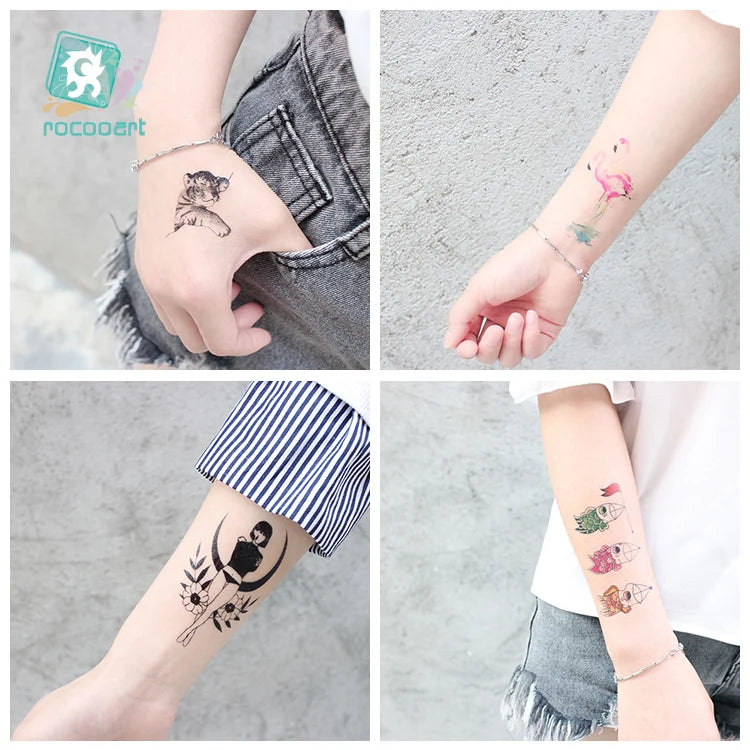 Waterproof 100 Different Cat Dog Deer Tattoo Designs for Women Men Body Art Colorful Black Fake Arm Hands Animal Tattoo Stickers