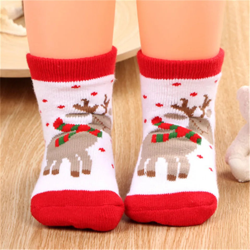 1 Pair Cotton Spring Winter Autumn Baby Girls Boys Kids Socks Children Striped Terry Snowflake Elk Santa Claus Christmas Bear
