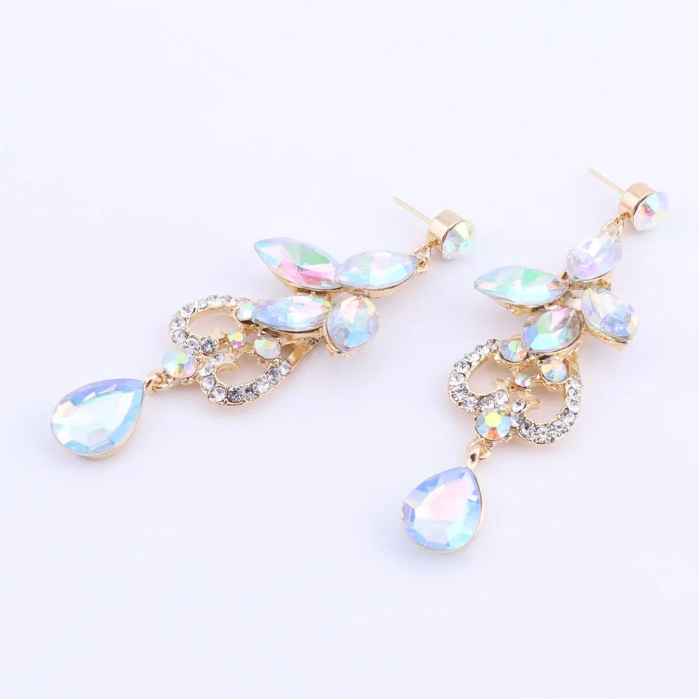 Women Bridal Crystal Rhinestone Choker Statement Gold Color Necklace Earrings Jewelry Set Gifts Fit With Wedding Party Dress