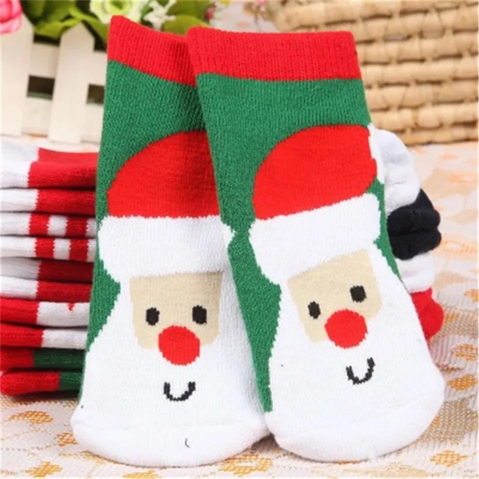 1 Pair Cotton Spring Winter Autumn Baby Girls Boys Kids Socks Children Striped Terry Snowflake Elk Santa Claus Christmas Bear