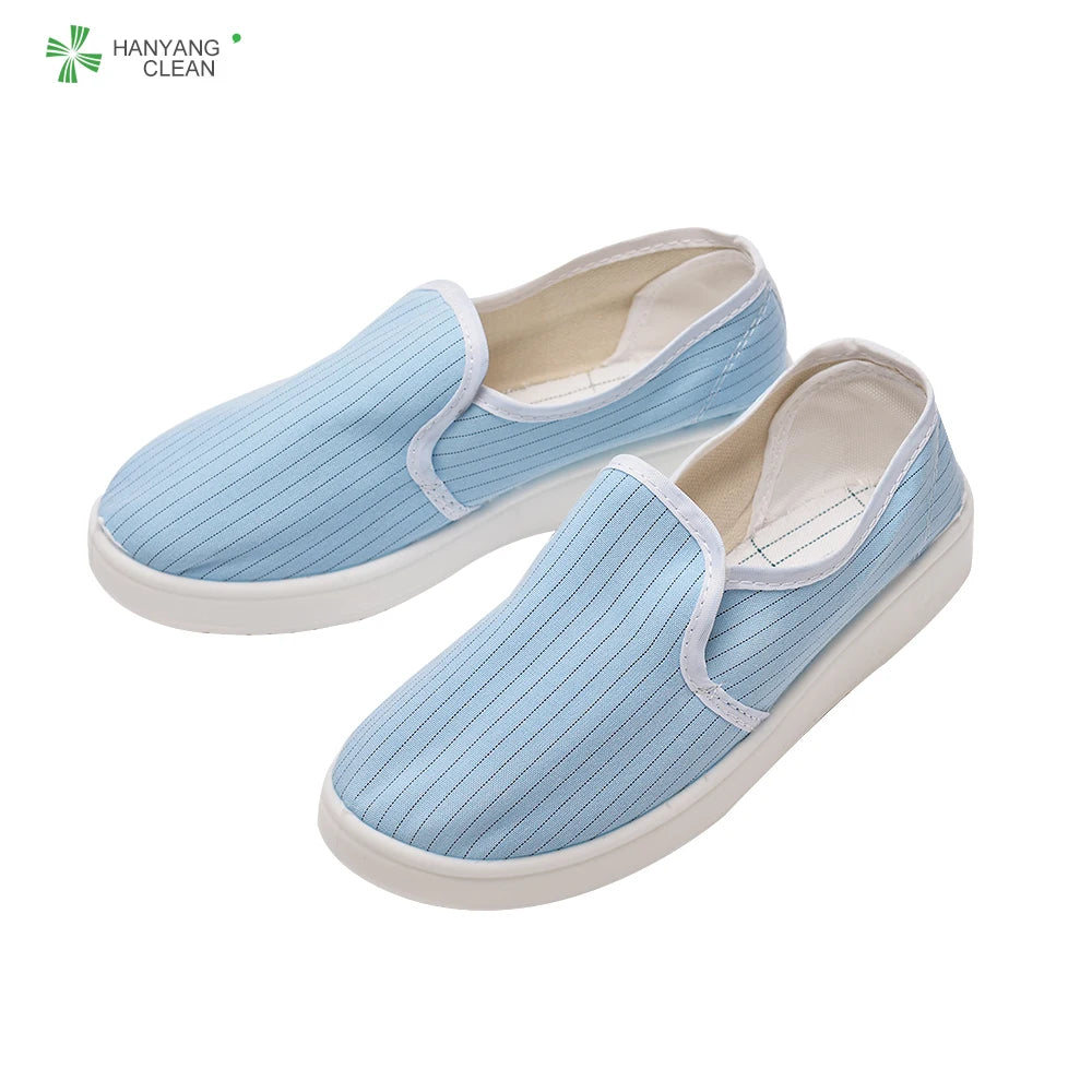 H-3513 Clean Room Stripe Canvas Antislip PVC Sole Breathable ESD Antistatic Unisex All Season Working Shoes