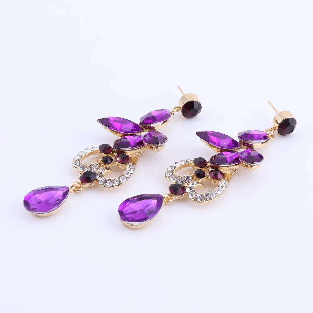 Women Bridal Crystal Rhinestone Choker Statement Gold Color Necklace Earrings Jewelry Set Gifts Fit With Wedding Party Dress