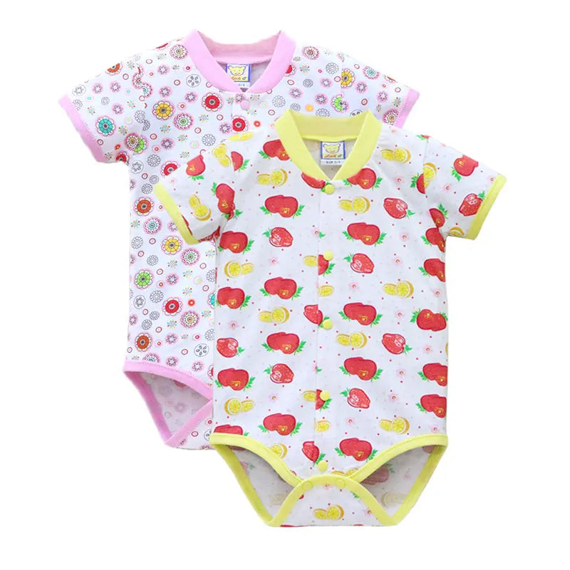 2023 Little Q Newborn Summer Bodysuits Baby Short Sleeve O Neck Clothes 2 pcs/lot Button Suits Pure Cotton Clothing