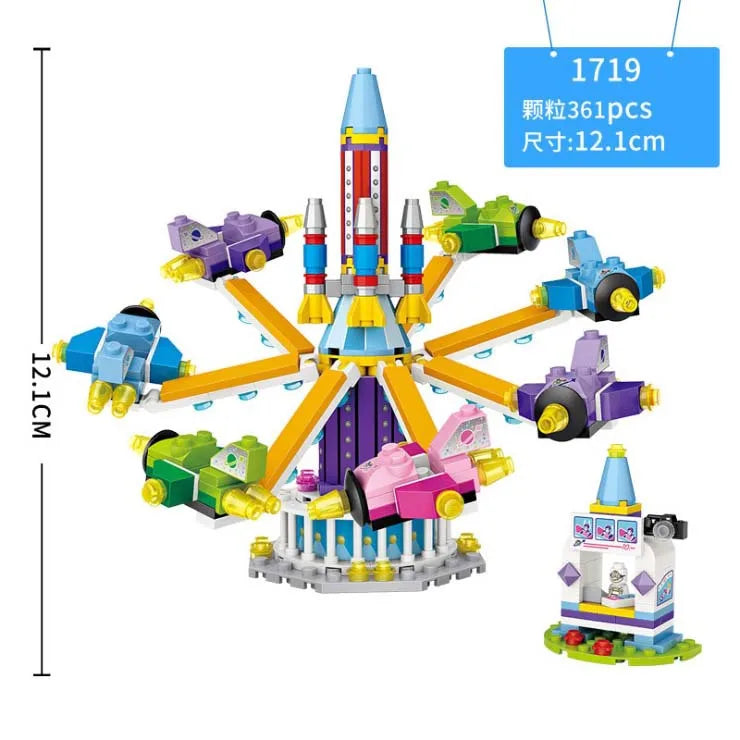 LOZ MOC Mini Blocks Amusement Park Building Bricks Game Machine Model Corsair Sky Wheel Toys For Children Gift Girl Present 1721
