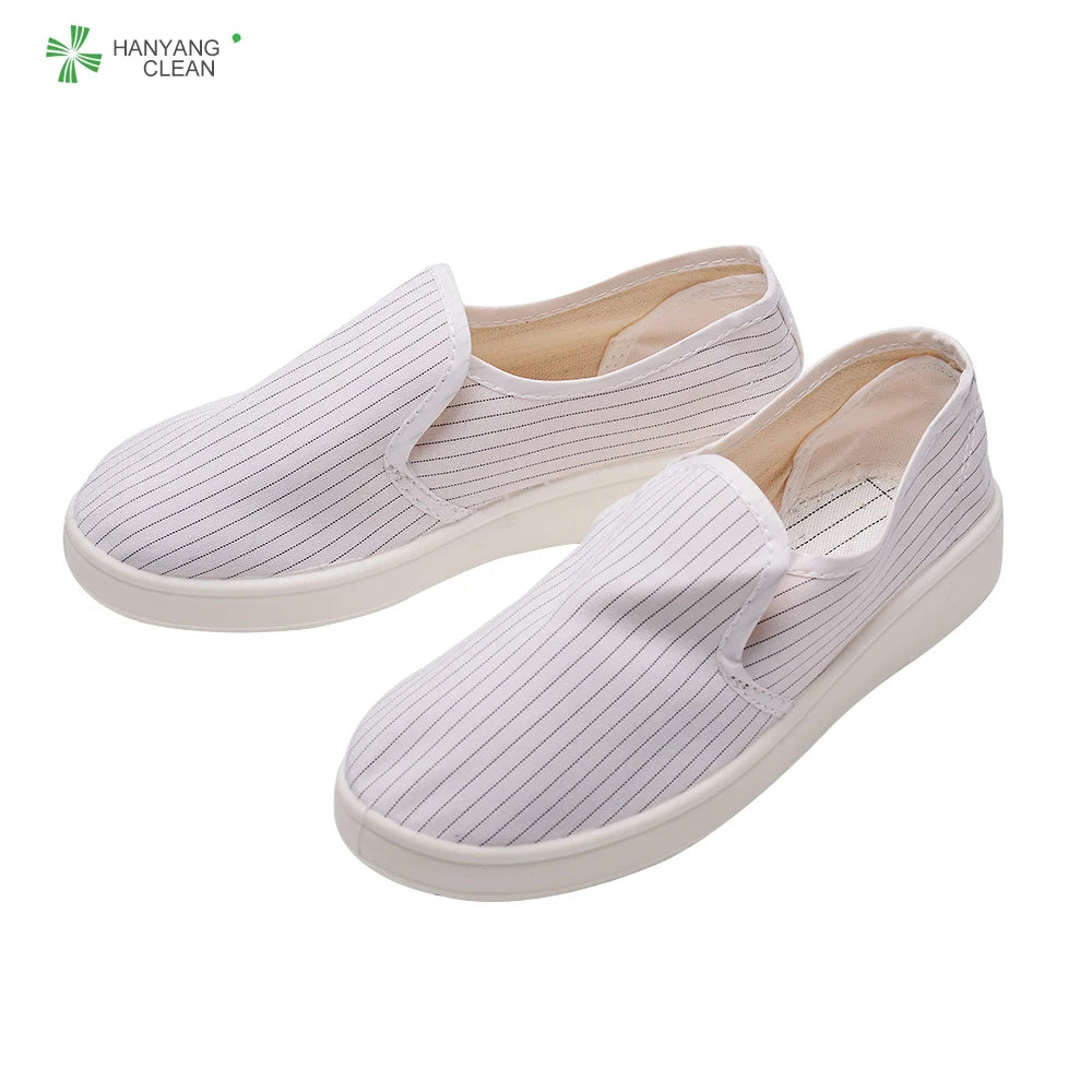 H-3513 Clean Room Stripe Canvas Antislip PVC Sole Breathable ESD Antistatic Unisex All Season Working Shoes