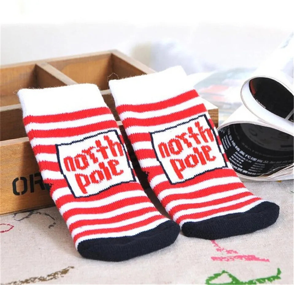 1 Pair Cotton Spring Winter Autumn Baby Girls Boys Kids Socks Children Striped Terry Snowflake Elk Santa Claus Christmas Bear