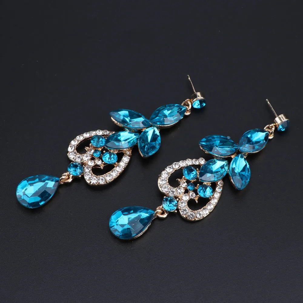 Women Bridal Crystal Rhinestone Choker Statement Gold Color Necklace Earrings Jewelry Set Gifts Fit With Wedding Party Dress