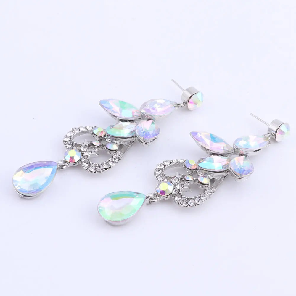 Women Bridal Crystal Rhinestone Choker Statement Gold Color Necklace Earrings Jewelry Set Gifts Fit With Wedding Party Dress