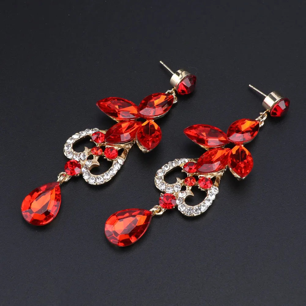 Women Bridal Crystal Rhinestone Choker Statement Gold Color Necklace Earrings Jewelry Set Gifts Fit With Wedding Party Dress