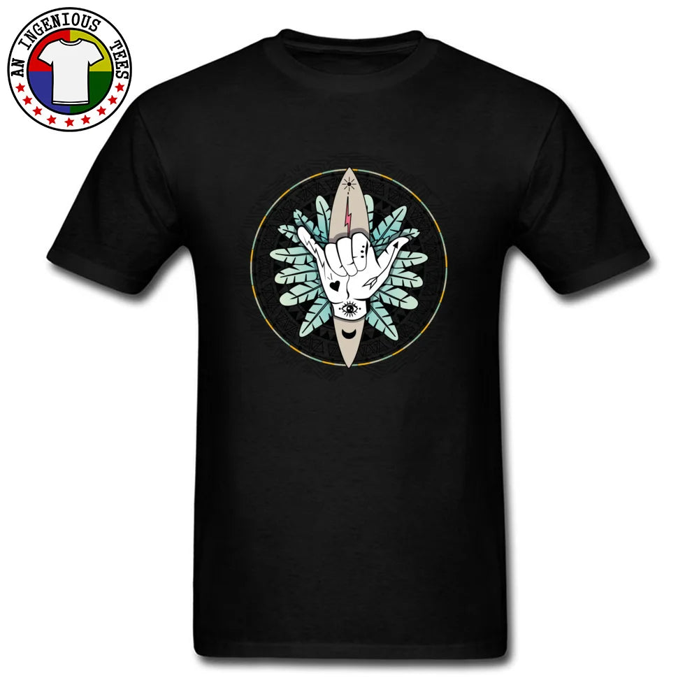 Adult Tops & Tees Hang Loose Boho Surfer Art Mens T Shirt Thanksgiving Day 100% Cotton Crew Neck Men's Top T-shirts Oversized