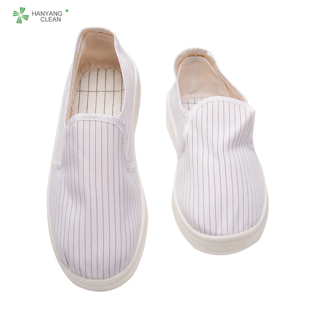 H-3513 Clean Room Stripe Canvas Antislip PVC Sole Breathable ESD Antistatic Unisex All Season Working Shoes