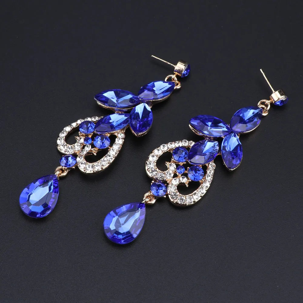 Women Bridal Crystal Rhinestone Choker Statement Gold Color Necklace Earrings Jewelry Set Gifts Fit With Wedding Party Dress