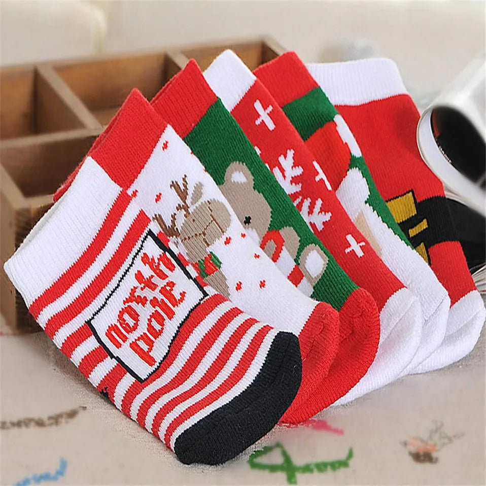 1 Pair Cotton Spring Winter Autumn Baby Girls Boys Kids Socks Children Striped Terry Snowflake Elk Santa Claus Christmas Bear