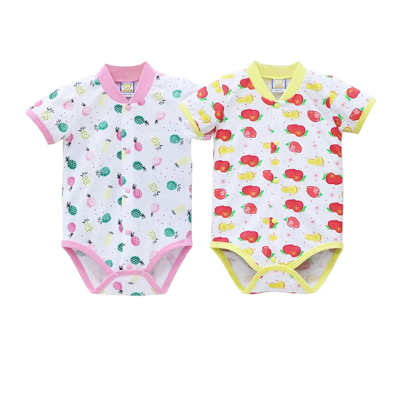 2023 Little Q Newborn Summer Bodysuits Baby Short Sleeve O Neck Clothes 2 pcs/lot Button Suits Pure Cotton Clothing