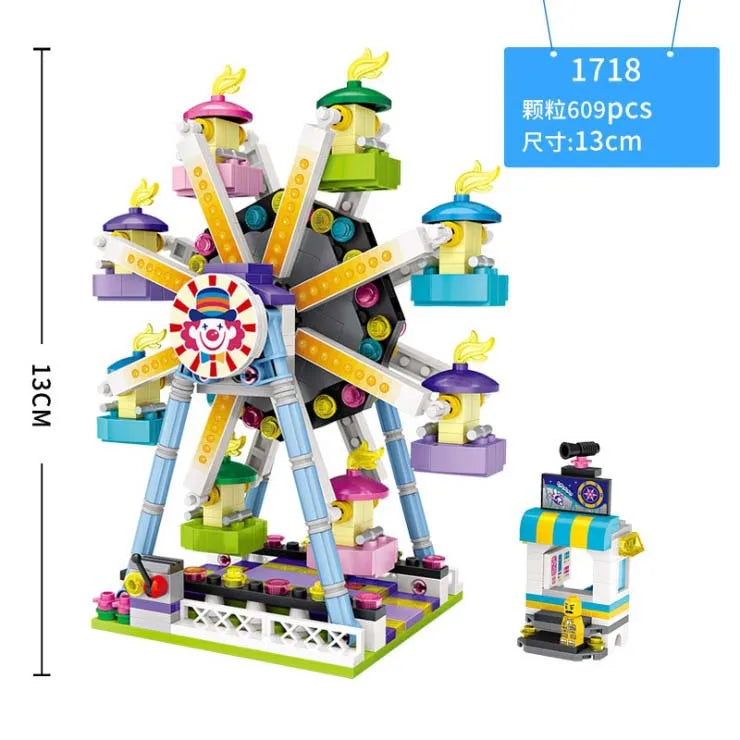 LOZ MOC Mini Blocks Amusement Park Building Bricks Game Machine Model Corsair Sky Wheel Toys For Children Gift Girl Present 1721