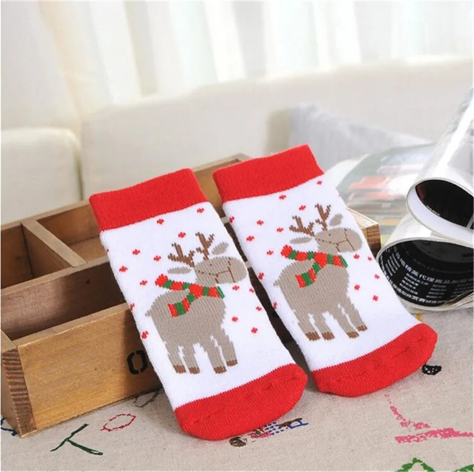 1 Pair Cotton Spring Winter Autumn Baby Girls Boys Kids Socks Children Striped Terry Snowflake Elk Santa Claus Christmas Bear