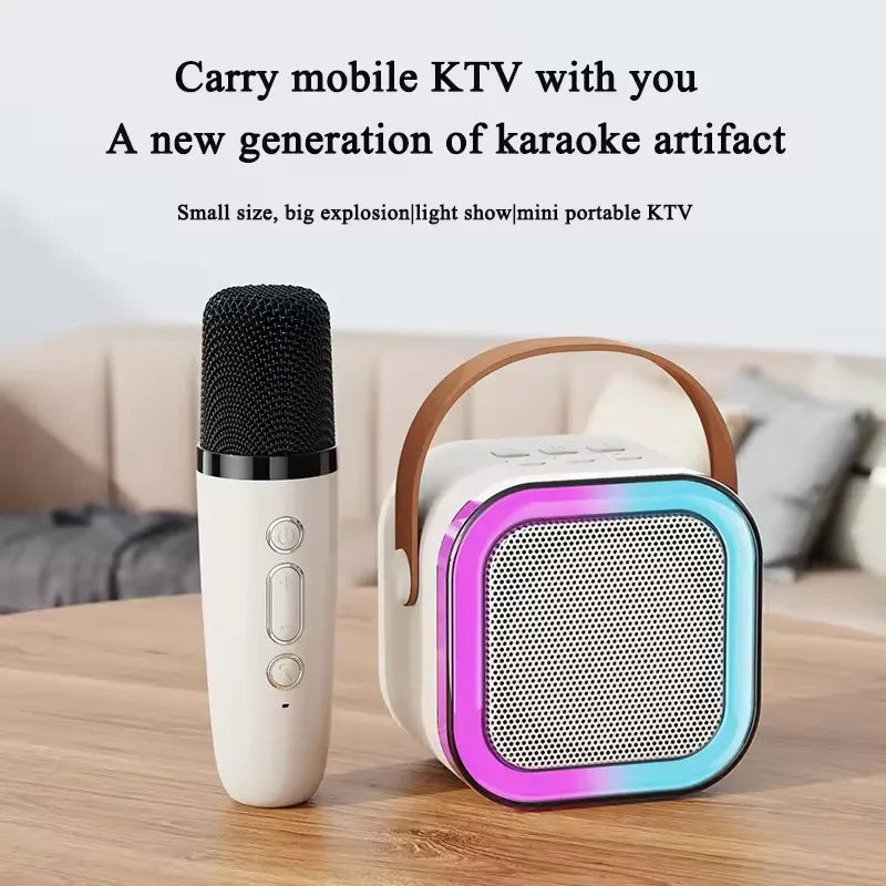 K12 Mini Portable Audio Integrated Microphone Home Singing Karaoke Family Wireless BT Outdoor Portable Speaker with Mics