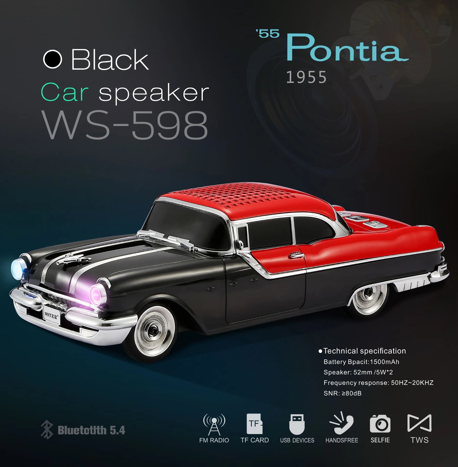 NEW WS-598 1500mAh Classical Car Design Wireless Home Theater Sound System Portable Mini Blue Tooth Party Speaker