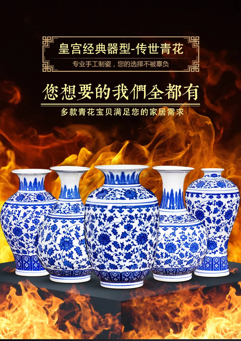 Blue and White Porcelain Vase Decoration living room flower arrangement antique decorative crafts Jingdezhen ceramics vases
