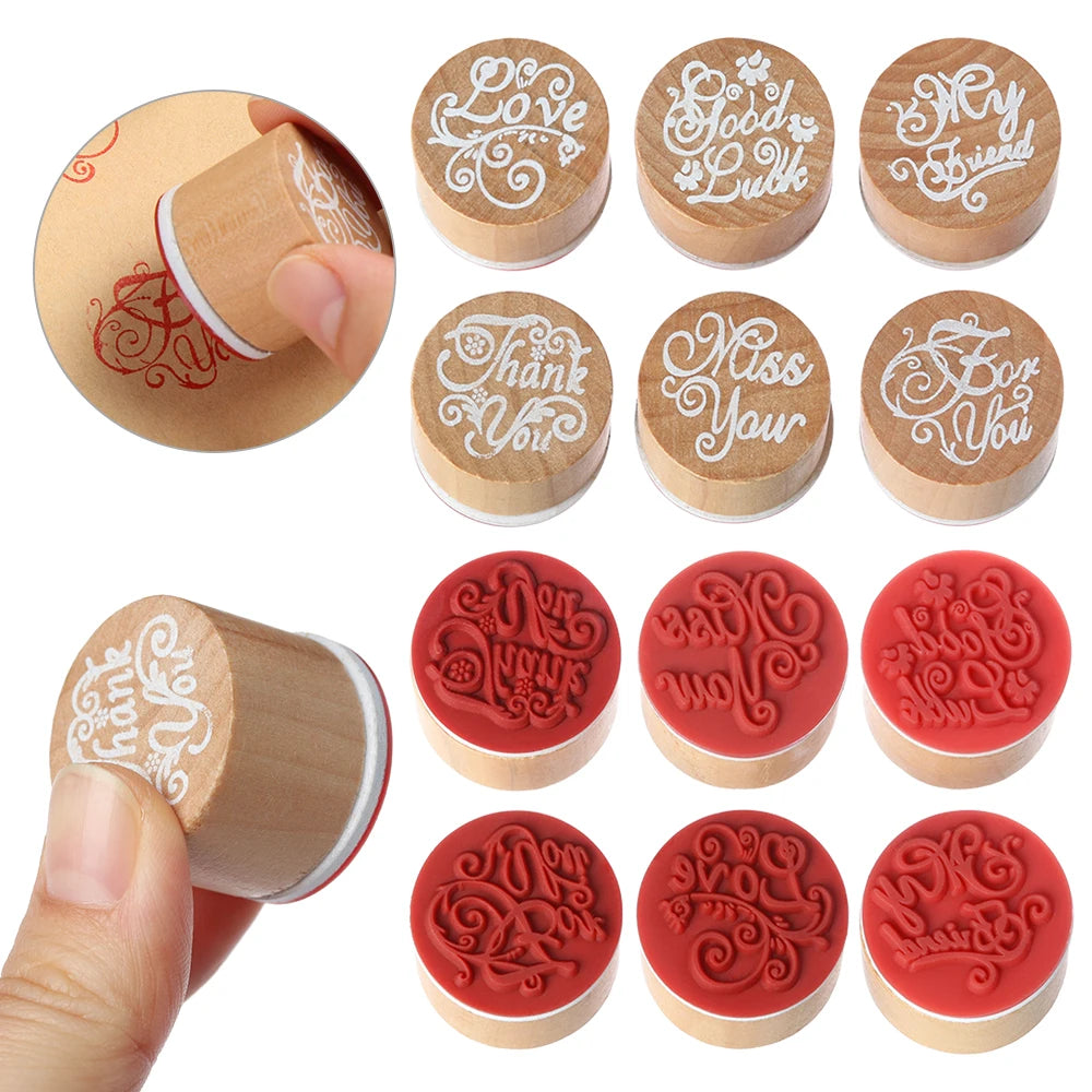 1PC Wooden Stamp Love/Thank You/For You Blessing Greeting Words Letter Stamp DIY Scrapbooking Cards Decor Handmade Wood Stamp