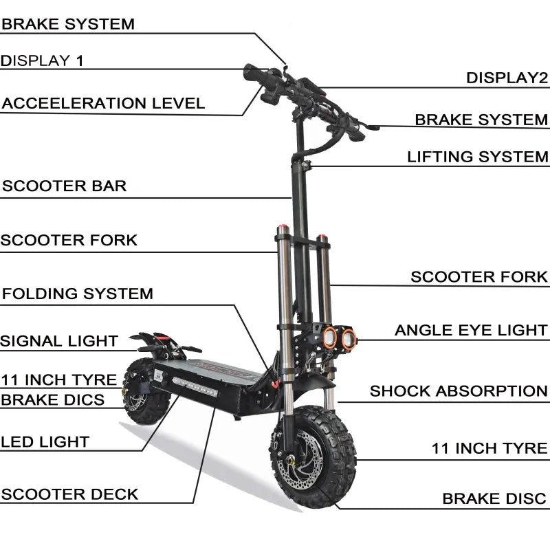 Powerful 5600W Dual Motor Electric Kick Scooter for Adults 60V with Double Suspension Digital Smart Type Aluminum Alloy Offroad