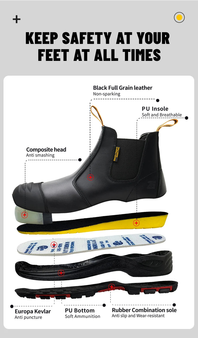 Men's High Quality Genuine Leather Working Shoes PU Mesh Insole Waterproof Safety Features for Spring Summer Winter Autumn