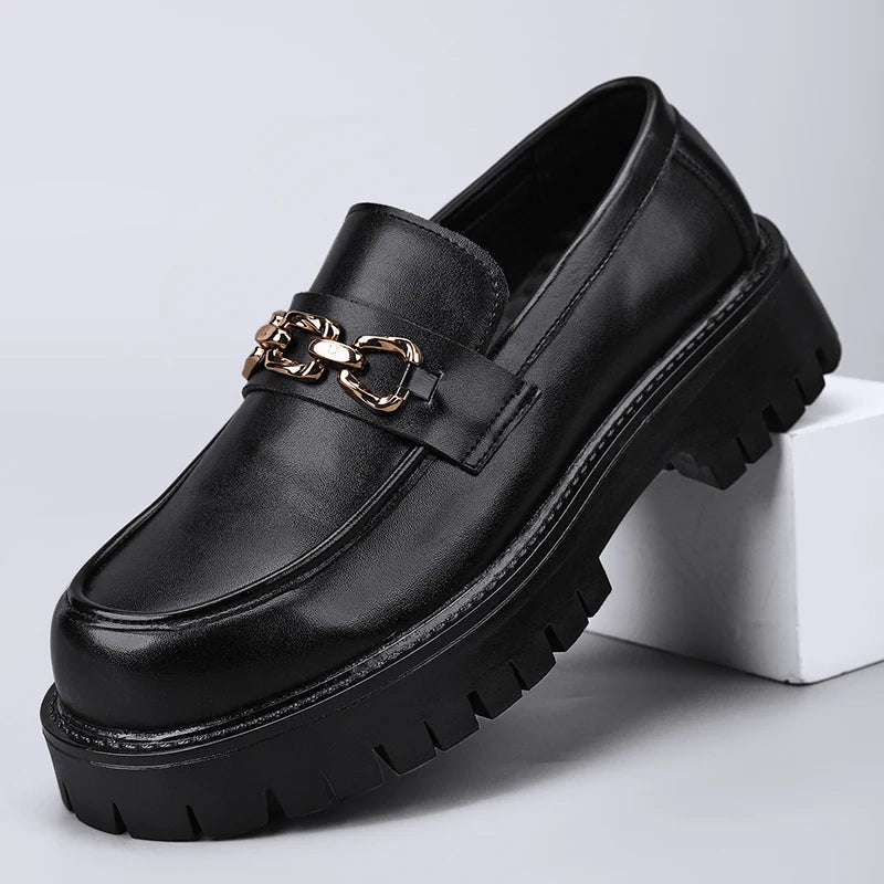 Thick Sole Working Shoes Black Color Anti-Slippery Comfortable Loafers Formal Dress Shoes for Men
