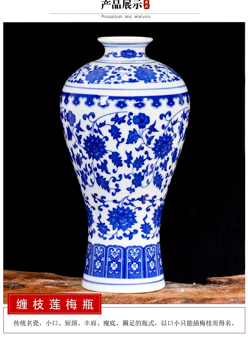 Blue and White Porcelain Vase Decoration living room flower arrangement antique decorative crafts Jingdezhen ceramics vases
