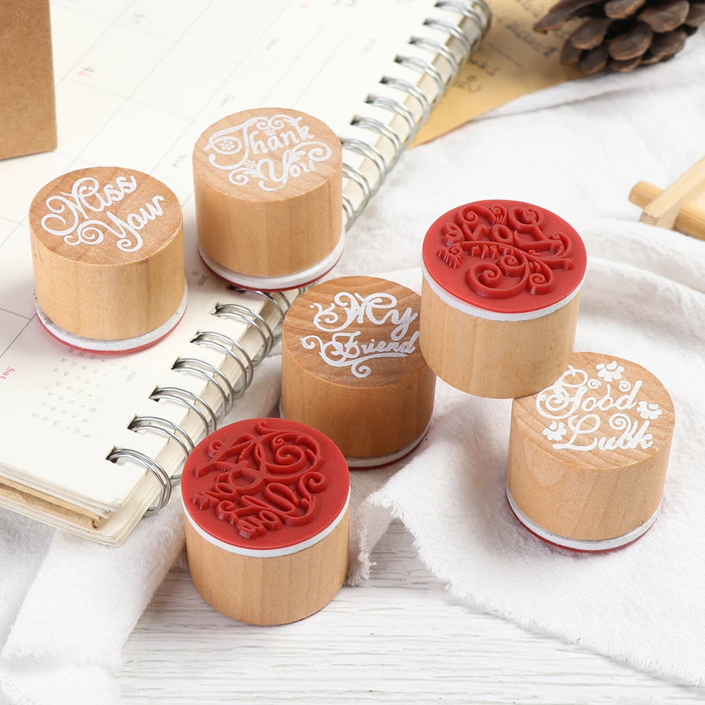 1PC Wooden Stamp Love/Thank You/For You Blessing Greeting Words Letter Stamp DIY Scrapbooking Cards Decor Handmade Wood Stamp