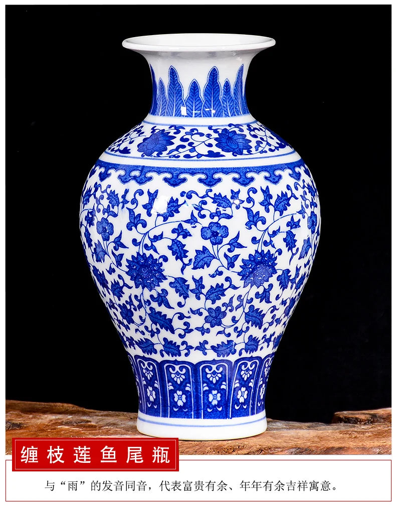 Blue and White Porcelain Vase Decoration living room flower arrangement antique decorative crafts Jingdezhen ceramics vases
