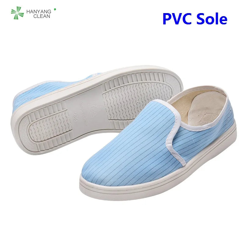 H-3513 Clean Room Stripe Canvas Antislip PVC Sole Breathable ESD Antistatic Unisex All Season Working Shoes