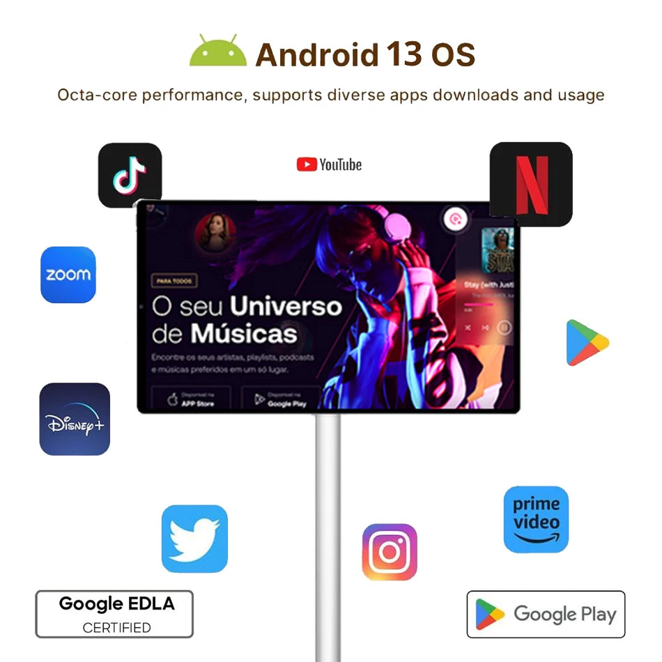 21.5 Inch 4+64GB OLED TV Mini Smart Android Televisor on Wheels Movable Charging Built-In Battery Interactive LED Portable  TV