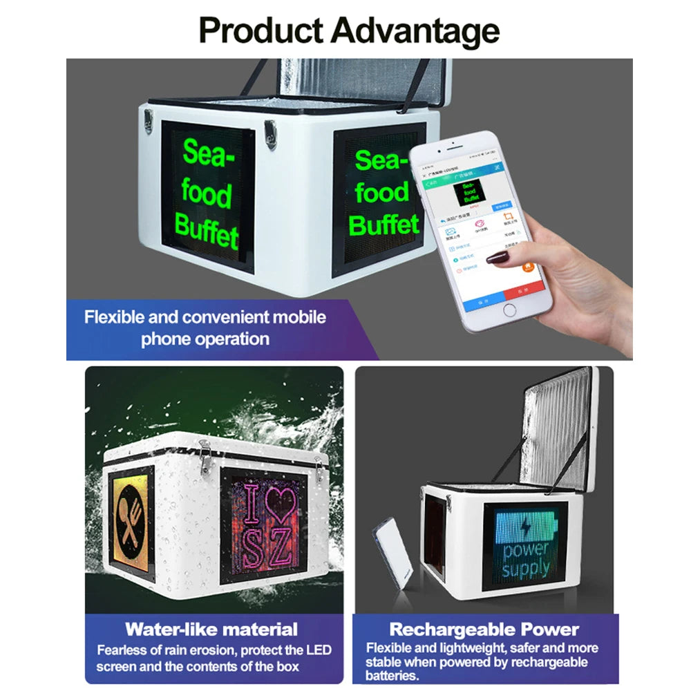 Wholesale Durable Bike Motorcycle Bicycle Cooler Box Pizza Thermal Food Delivery Box With Advertising Screen Outdoor Waterproof