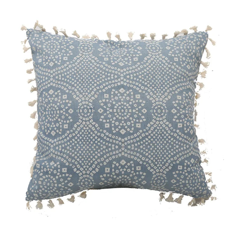 Vintage Pillow Cover 45x45cm/30x50cm Blue Cushion Cover With Tassles for home decoration Living Room Boho Style Retro