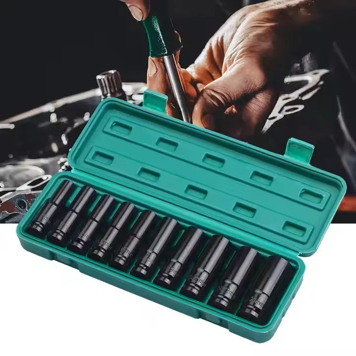10pcs 11pcs 1/2 Inch Drive CR-V Deep Hex Impact Socket Set 8-24mm Box Combination Tool